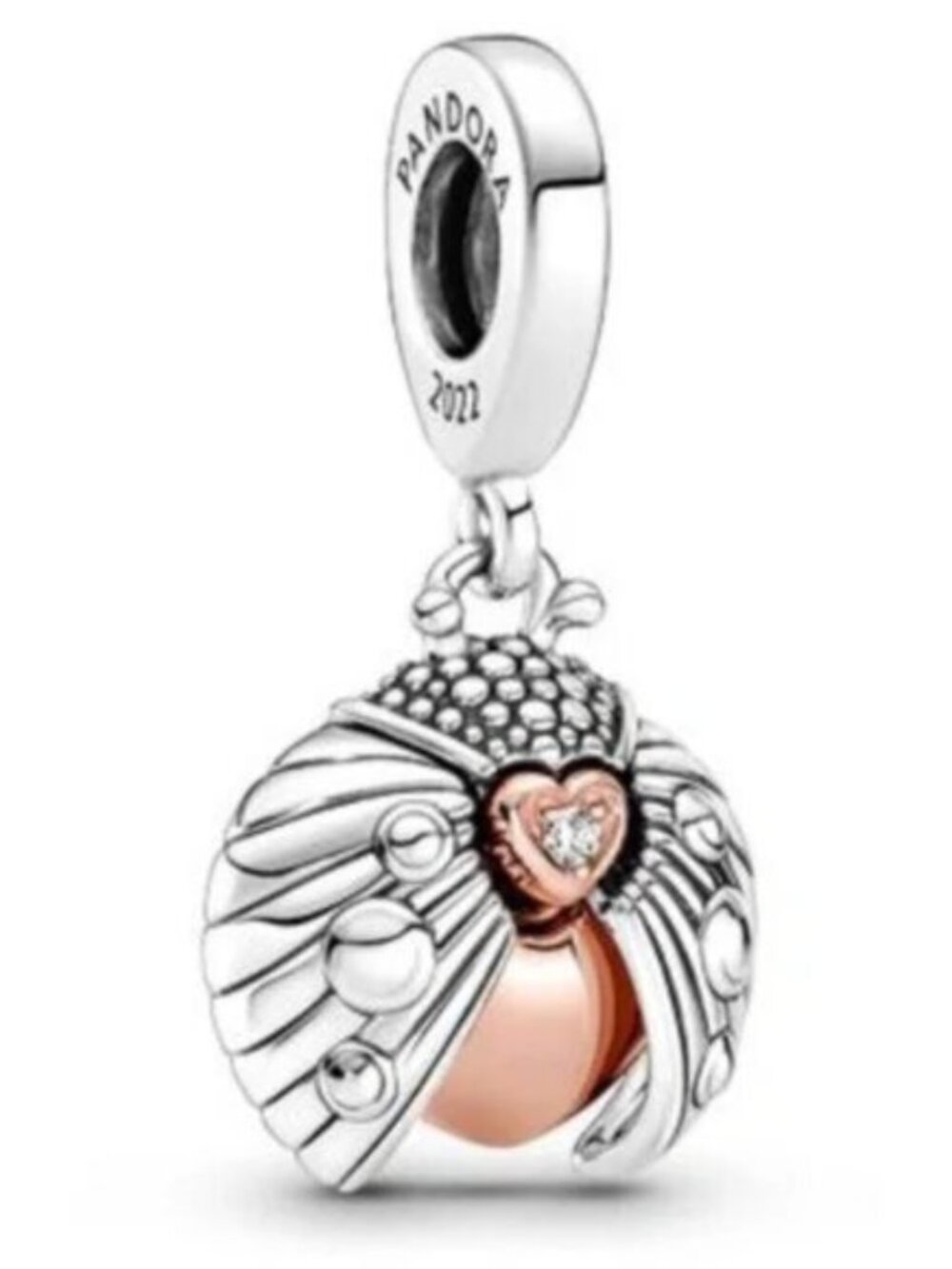 Pandora Two-Tone Angel Wing Heart Charm - Silver & Rose Gold